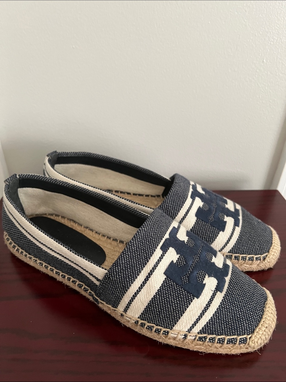 Tory Burch Navy and Cream Logo Espadrilles
